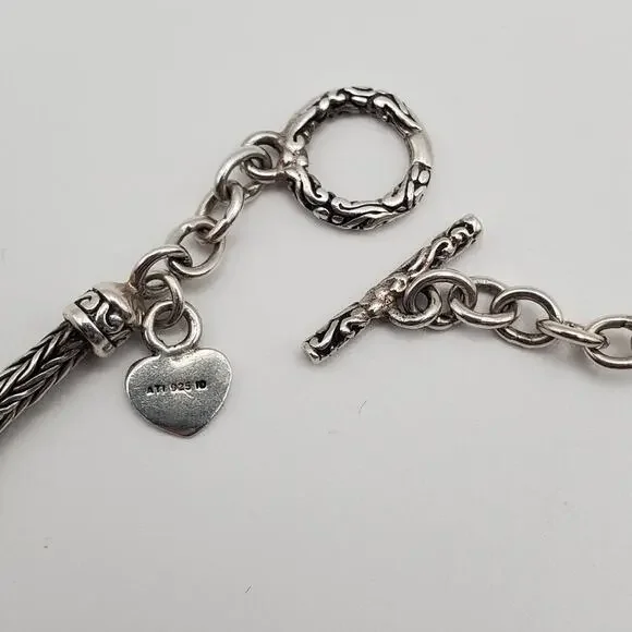 Sterling Silver 925 ATI Heart Toggle Clasp Reversible Bracelet 6 3/4" - Picture 5 of 7